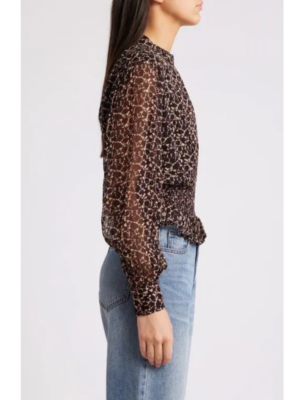 NWT Cleobella Noreen Medici Print Smocked Peplum Blouse XS Boho Sheer Sleeve - Picture 3 of 12
